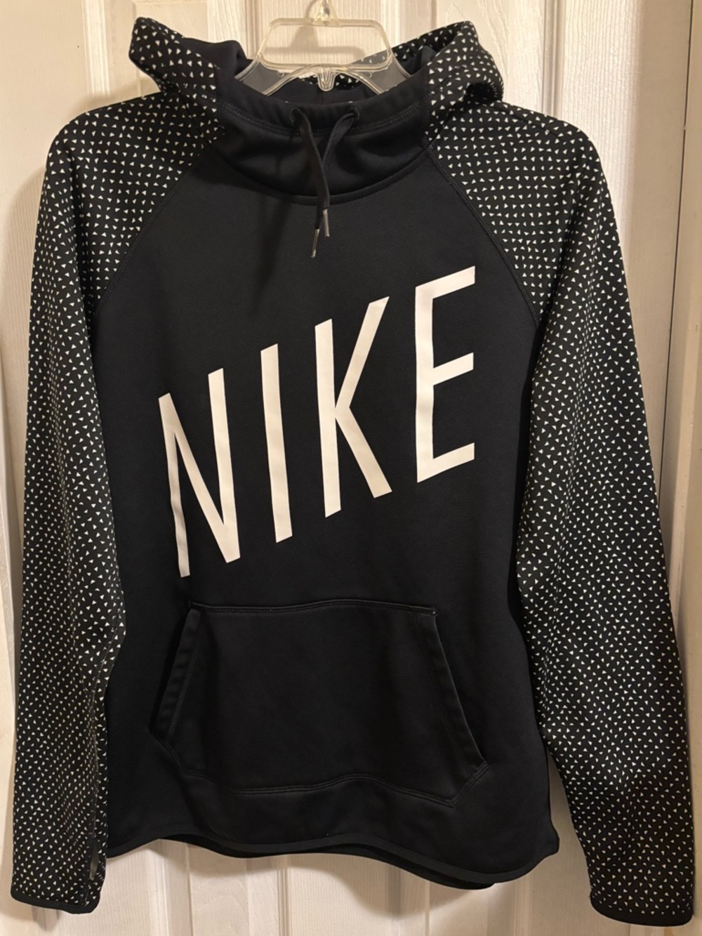 Like New Women’s Black Hoodie with Patterned Sleeves Large